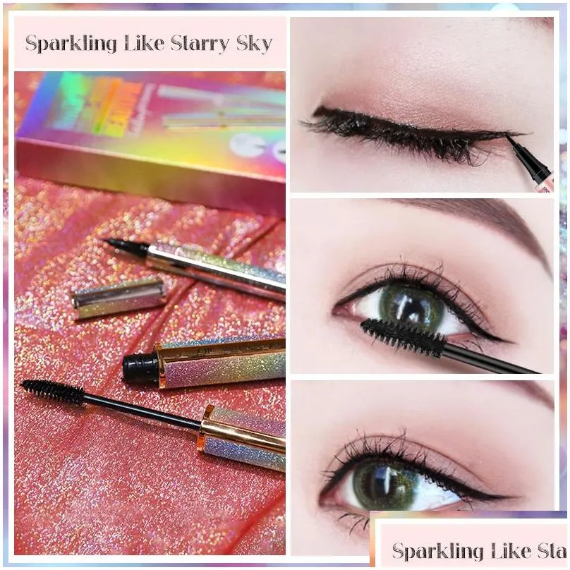 qic glossier mascara starry sky mascaras and eyeliner set waterproof lengthening thick smooth black eyeliner pencil cosmetic makeup