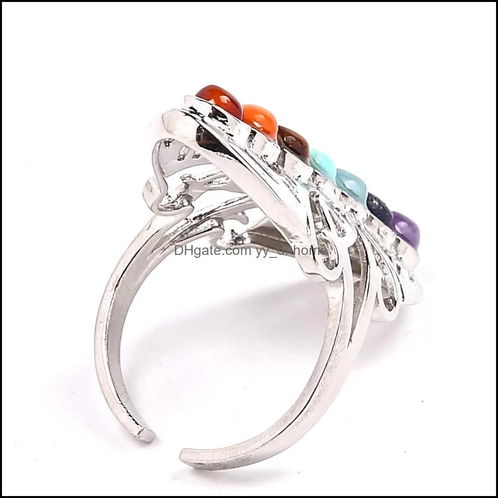 reki seven chakra ring crystal quartz healing point chakra stone charms opening rings for women men
