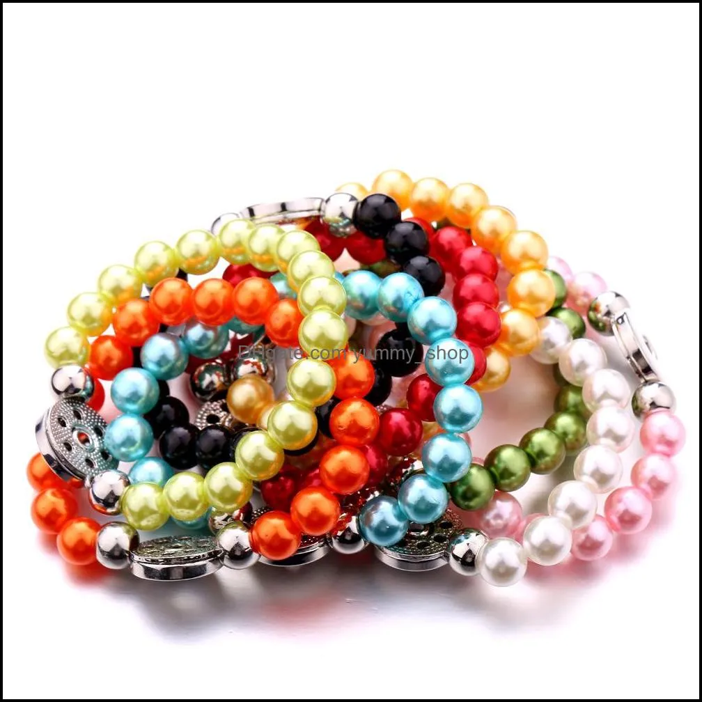 women snap button bracelet acrylic imitation pearl beads hand strand bracelets jewelry fit diy 18mm ginger snaps elastic bangle