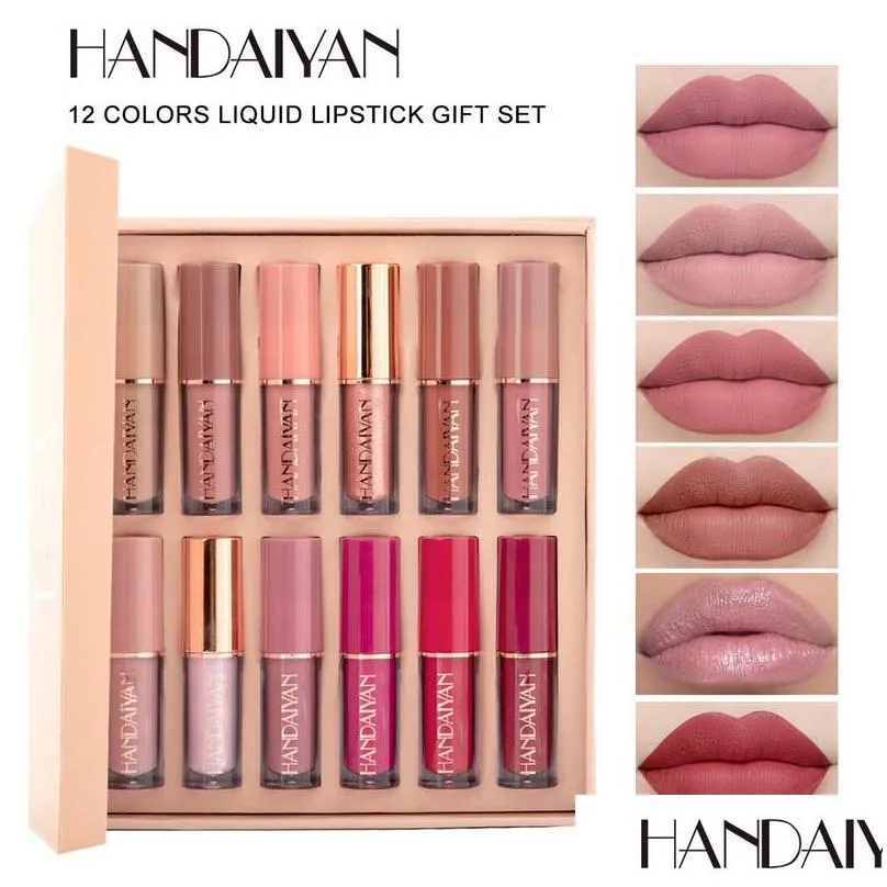 handaiyan 12 color lip gloss set book style liquid matte lipstick waterproof natural nutritious makeup lipgloss sets