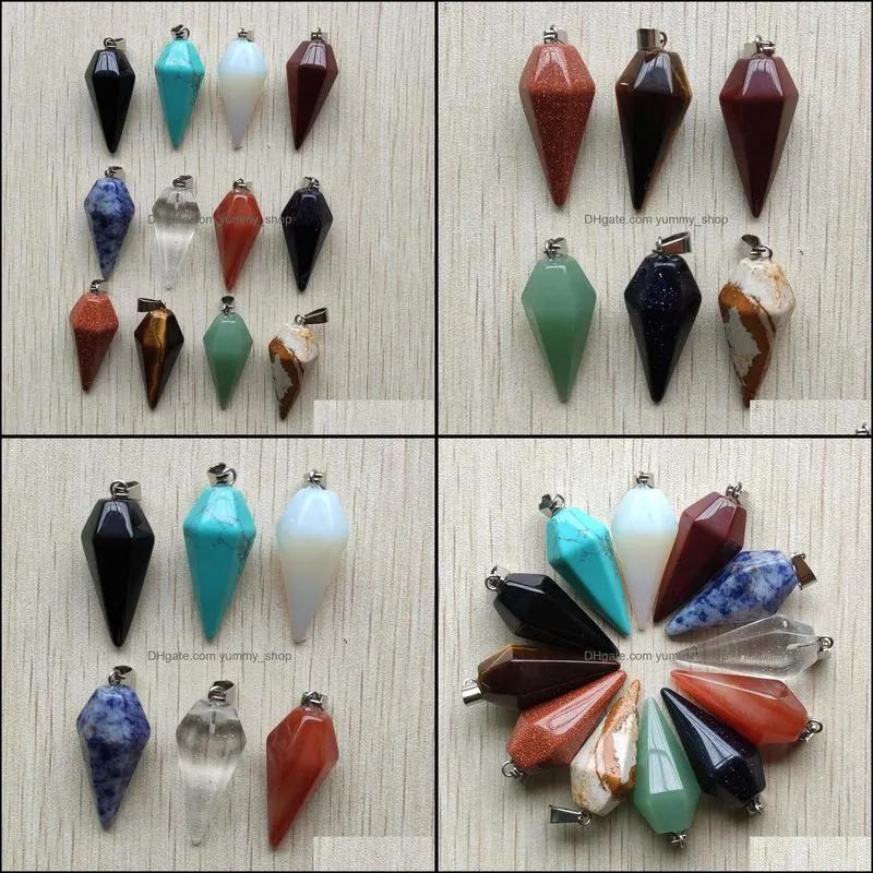 assorted natural stone pillar charms chakra pendulum pyramid healing reiki point pendants for necklace jewelry making