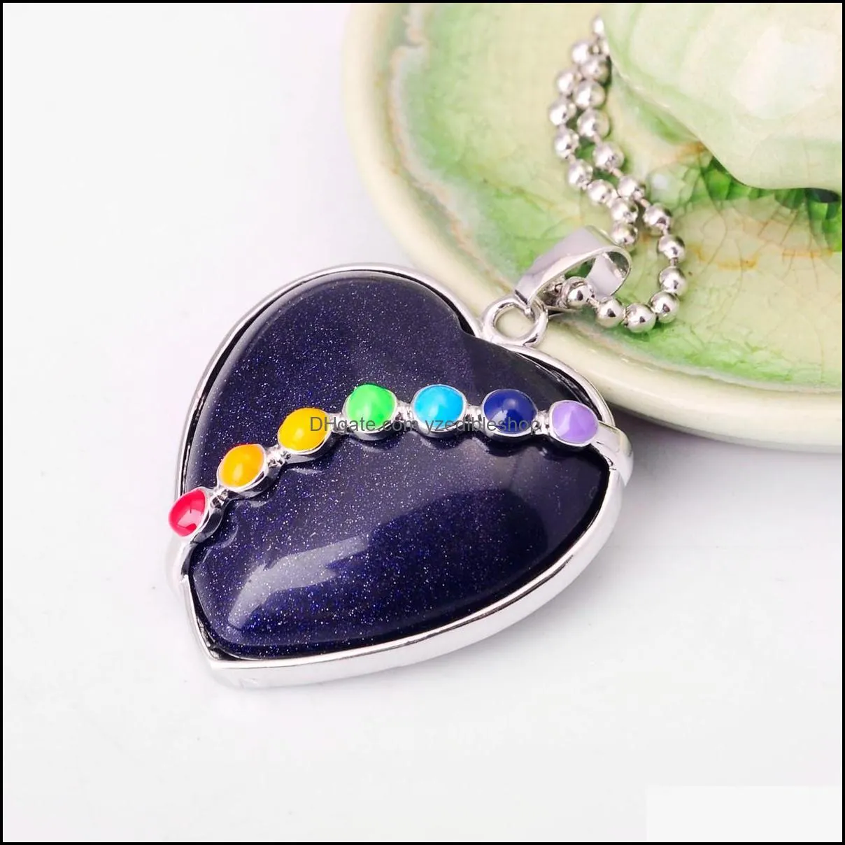 heartshaped ring face with 7color heartshaped gemstone pendant necklace european and american women models