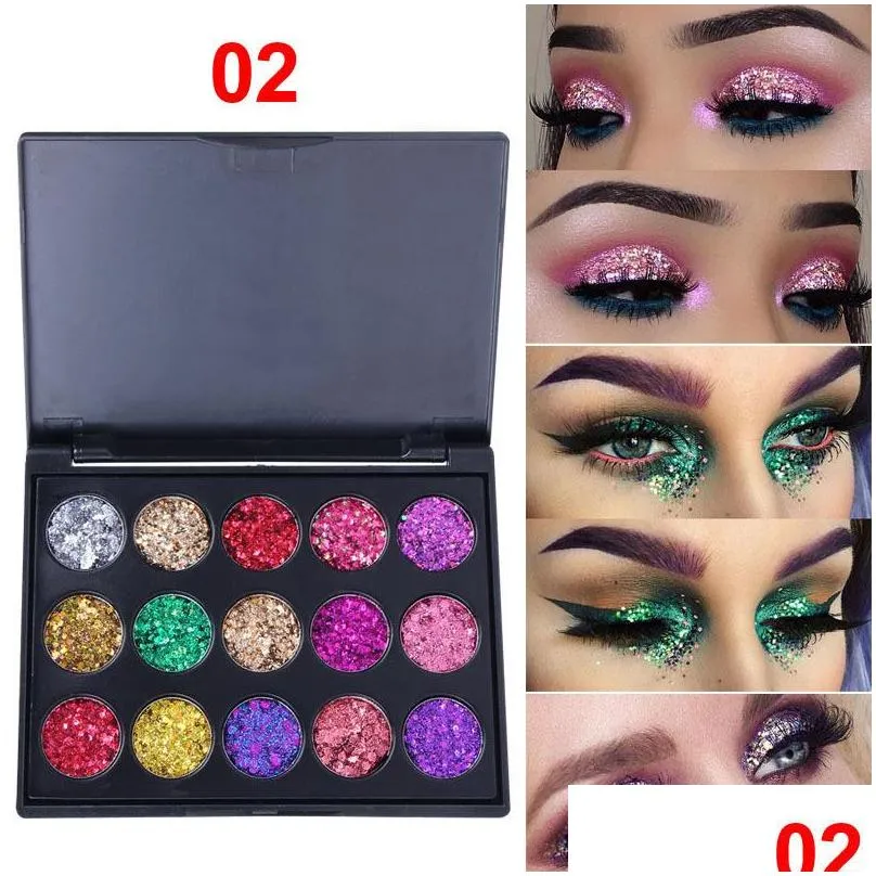 cmaaduglitter eyeshadow palette 15 color eye shadow diamond sequins luminous shimmer radiant brighten easy to wear makeup palettes