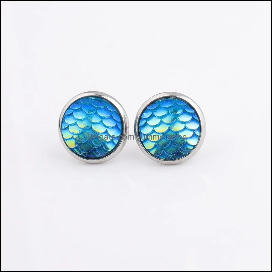 resin fish scale stainless steel earings drusy druzy earrings jewelry women party gift dress candy colors