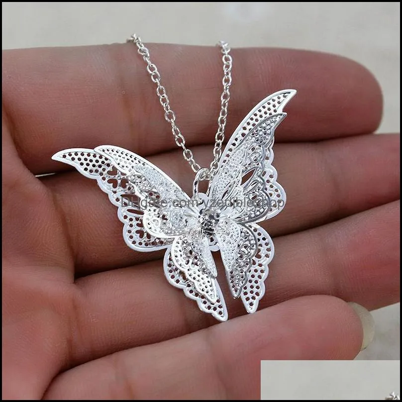 silver lovely butterfly pendant necklace jewelry for women girls kids pendants chain necklaces 20add2 inch