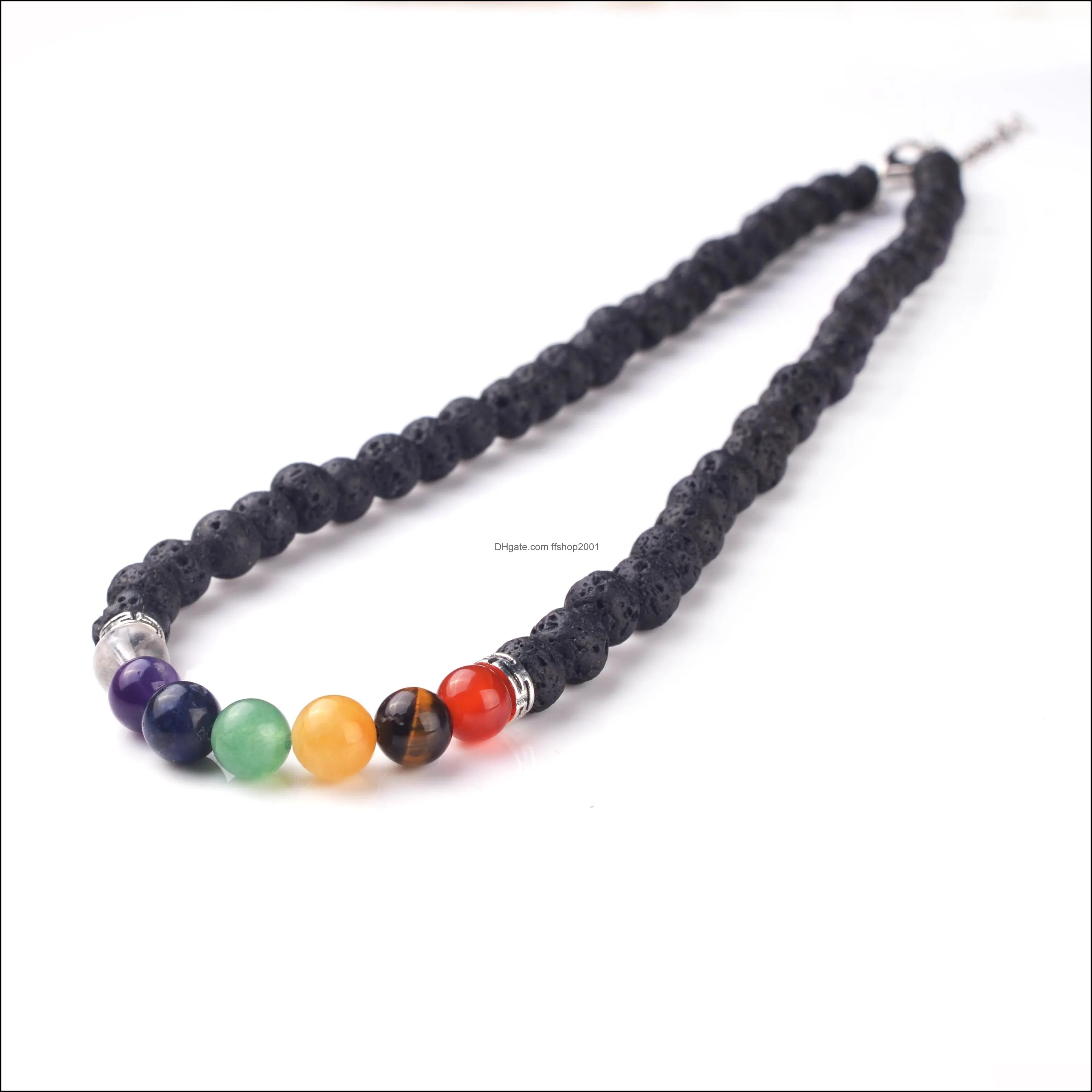 multicolor natural stone necklace lava stone rainbow yogo 7 chakra amethyst beads necklaces amulet jewelry christmas gift