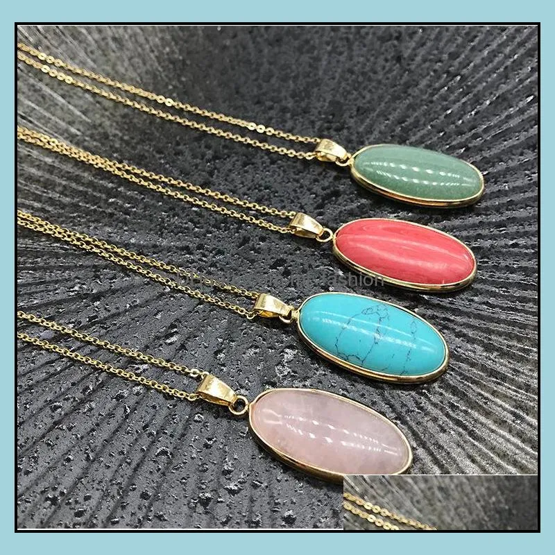 reiki healing jewelry oval natural stone necklace quartz lapis opal pink crystal pyramid pendant amethyst necklaces women