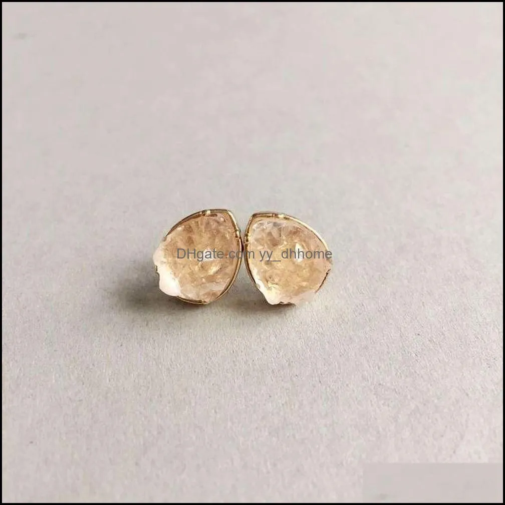 fashion druzy drusy stone stud earrings resin lava crystal earings gold color brand jewelry for women