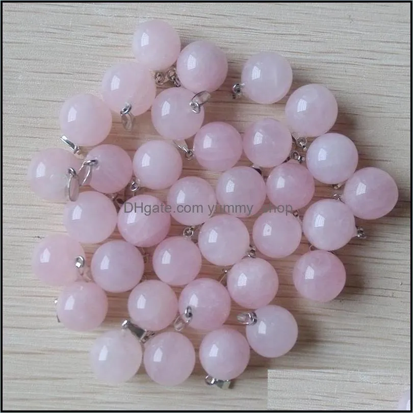 14mm round ball pink rose quartz natural stone charms teardrop crystal pendants for necklace accessories jewelry making