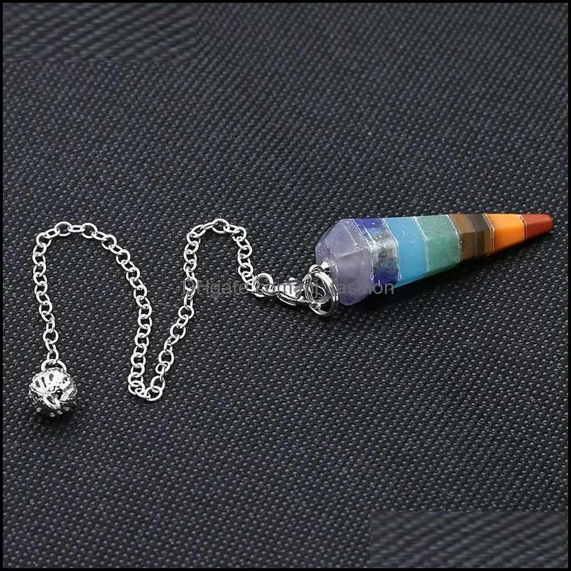 7 layers rainbow pillar divination crystal dowsing point yoga pendant pendulums pendants amulet wicca pendulo meditation for men women