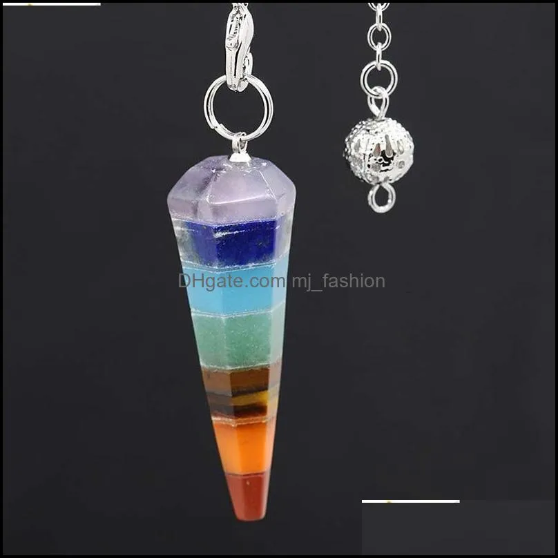 7 layers rainbow pillar divination crystal dowsing point yoga pendant pendulums pendants amulet wicca pendulo meditation for men women