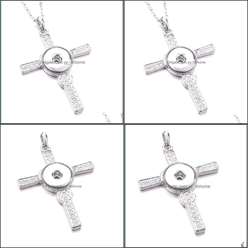 noosa snap button pendant necklace cross crystal chunks simple silver color fit 18mm snap buttons diy jewelry