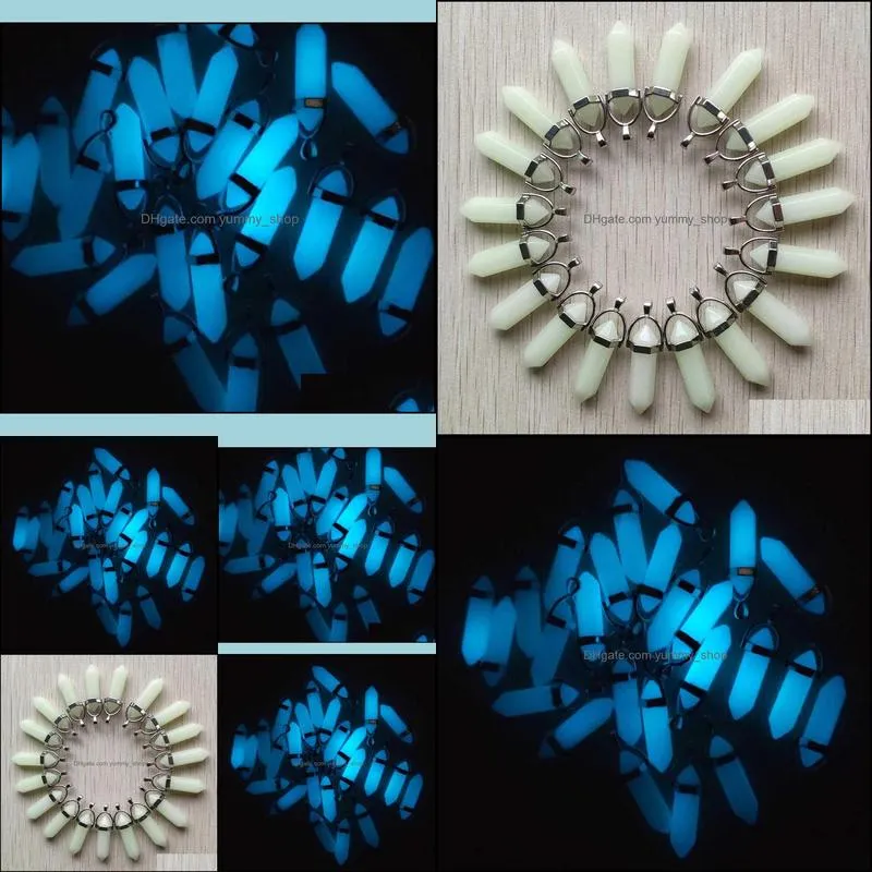 fashion blue luminous charms hexagonal prism point glow light pendants for necklace jewelry making