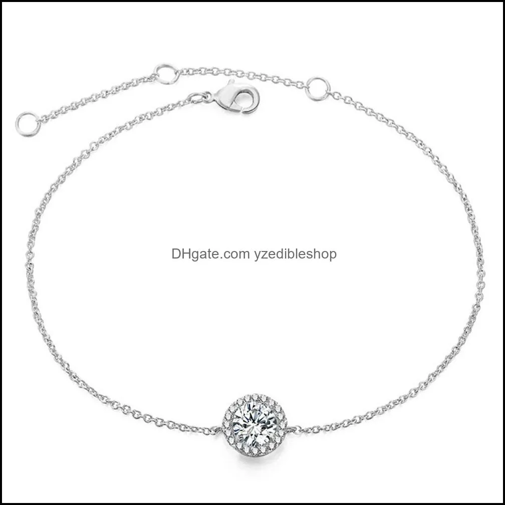 womens round zircon bracelet silver thin chain bridesmaid bride wrist jewelry