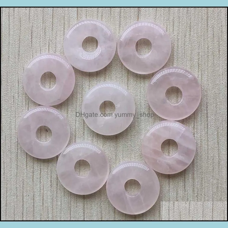 round ssorted 18mm circle donut pink rose quartz natural stone charms crystal pendants for necklace accessories jewelry making