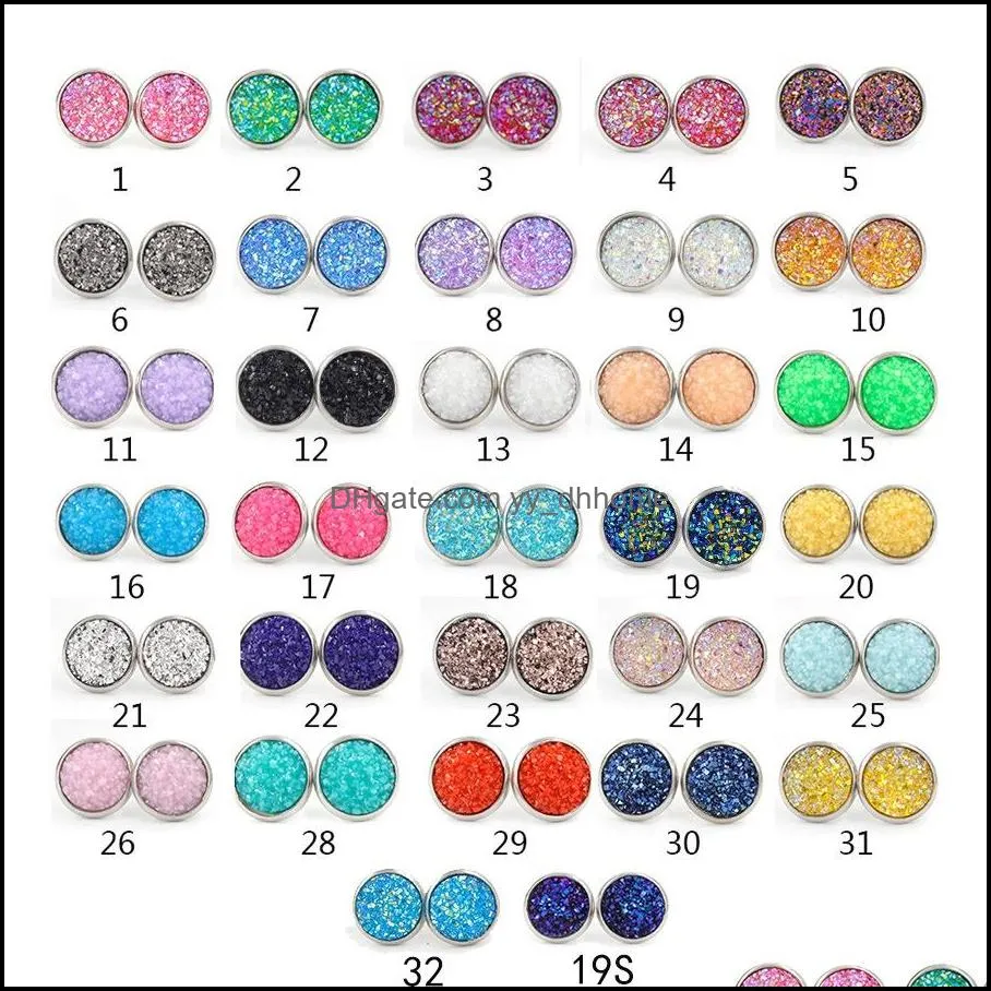 fashion resin stainless steel earings drusy druzy earrings jewelry women party gift dress candy colors