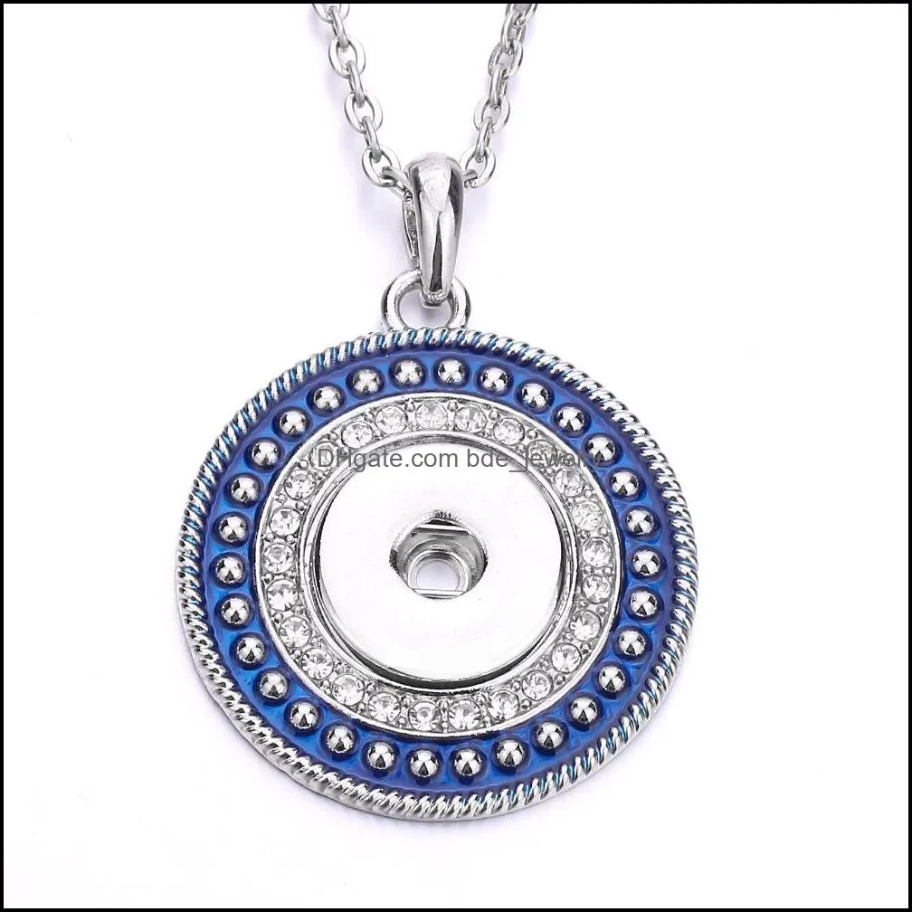 fahion painting snap button charms jewelry zircon round shape pendant fit 18mm snaps buttons necklace for women noosa