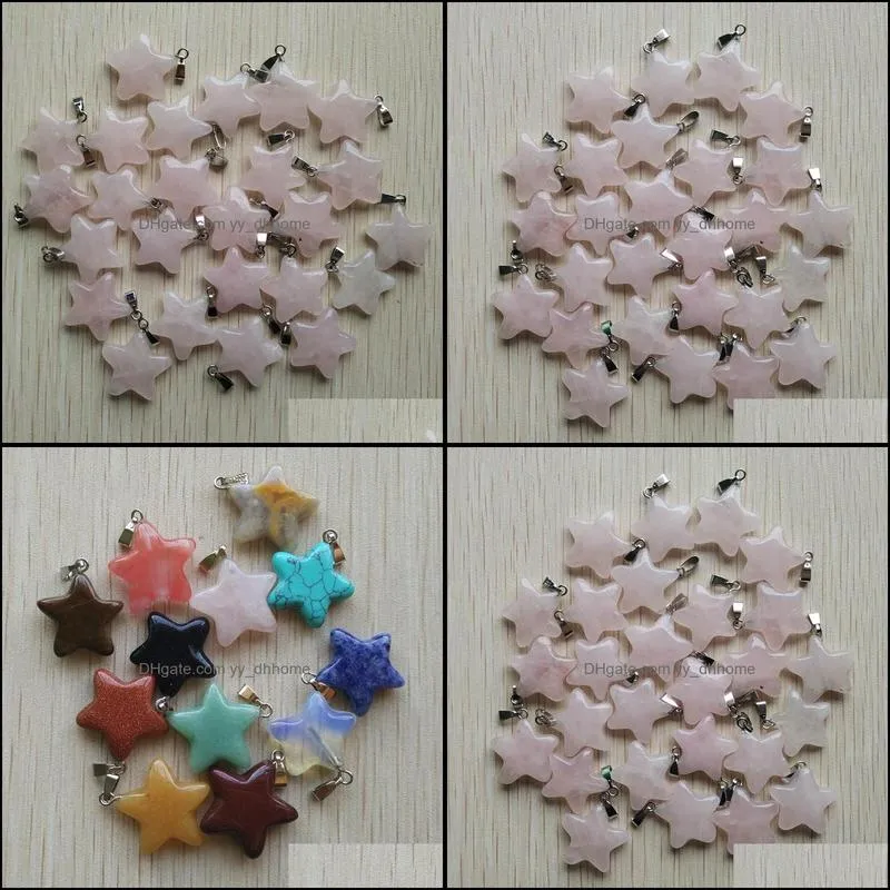 natural pink crystal five point star shape charms pendants for diy jewelry making wholesale