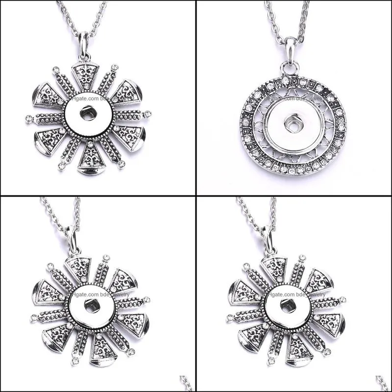 snap button charms jewelry zircon hollow round geometric pendant fit 18mm snaps buttons necklace for women noosa d099