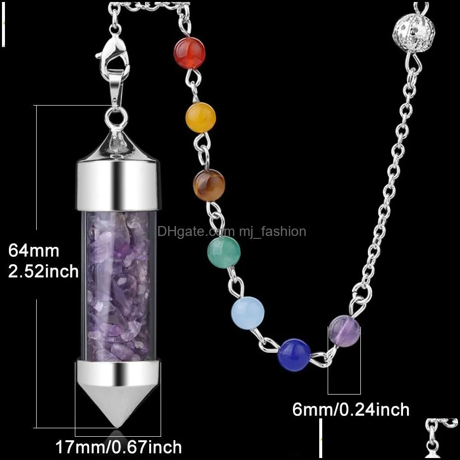 glass mini wishing bottle pendant seven chakra divination dowsing cone point pendulum yoga pendants amulet wicca pendulo meditation for men