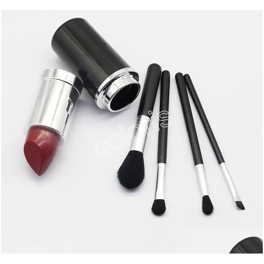 professional makeup brushes 4 pcs set look in a box baic brushes black synthetic cosmetic kit with big lipstick shape holder