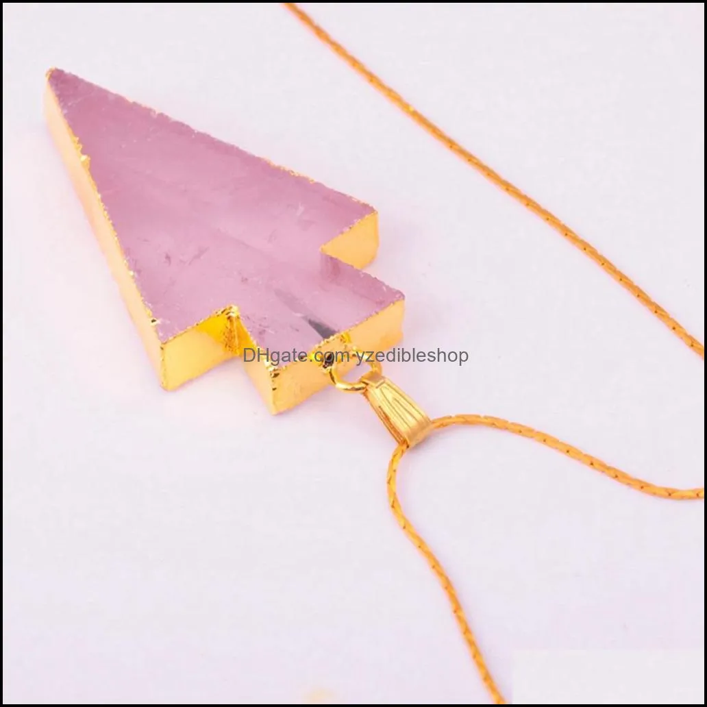 raw natural gem stone gilding arrowhead pendant necklace rose quartz amethyst
