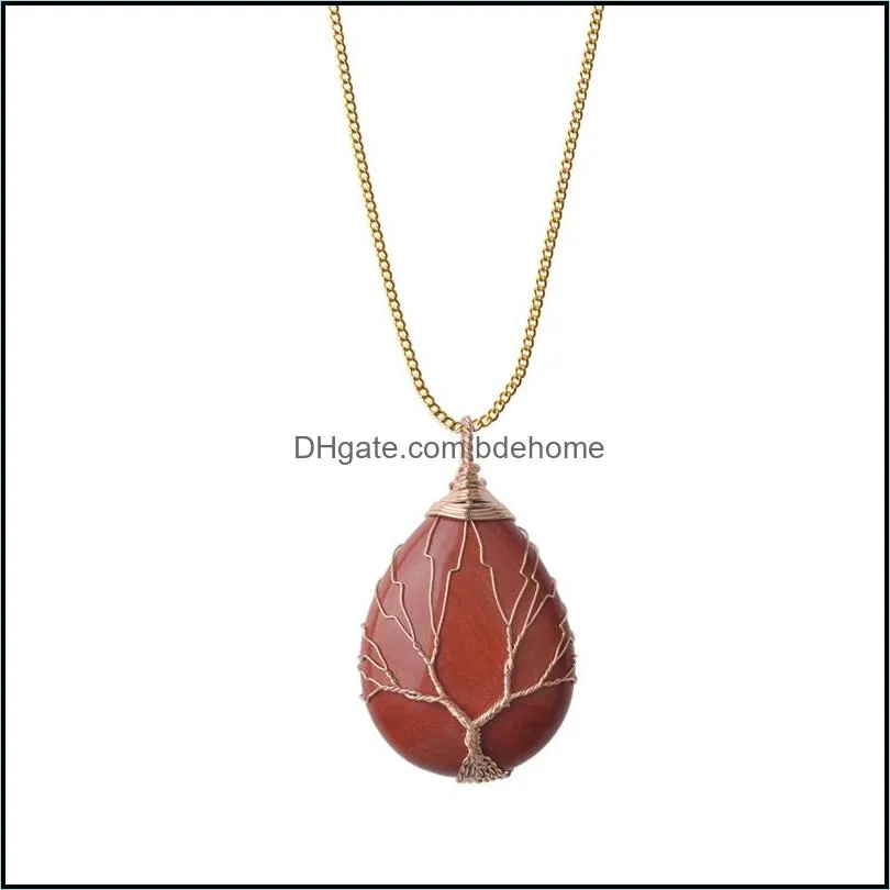 tree of life wire wrap water drop necklace pendant natural gem stone diy jewelry making