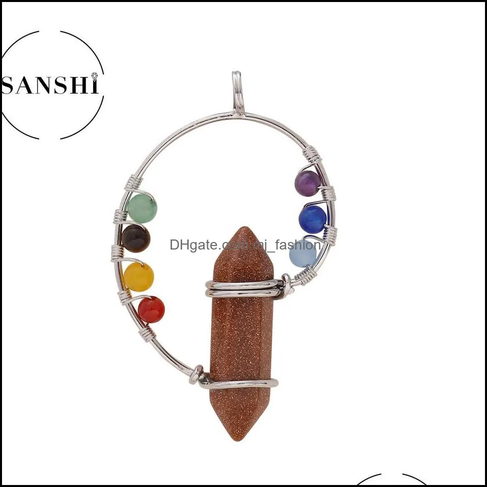 fashion 7 chakras wire wrap conch shape pendant natural healing stone crystal quartz pendulum opal amethyst pink crystal necklace