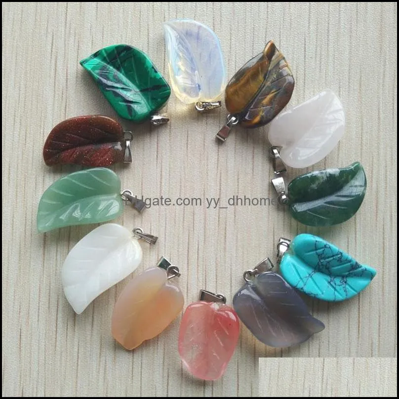 carved leaf shape assorted natural stone charms crystal pendants for necklace accessories jewelry making