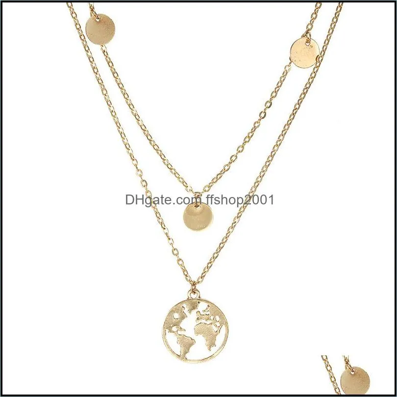 round layered necklace exquisite mother necklace family lovers jewelry friends sisters jewelry round world map pendant double