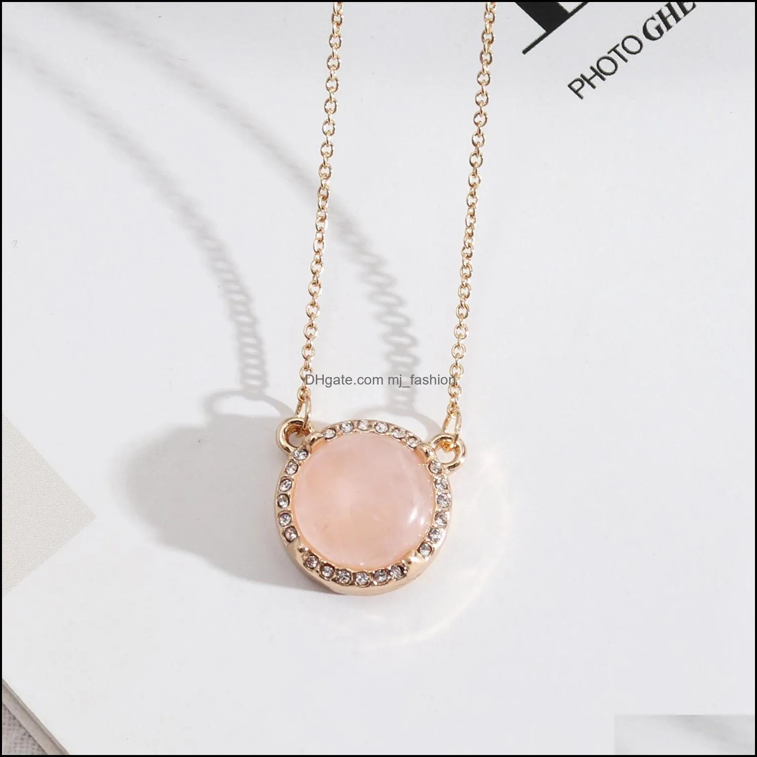 15mm round lapis lazuli pearl turquoise rose natural stone quartz pendant gold chain necklaces geometric accessories jewelry