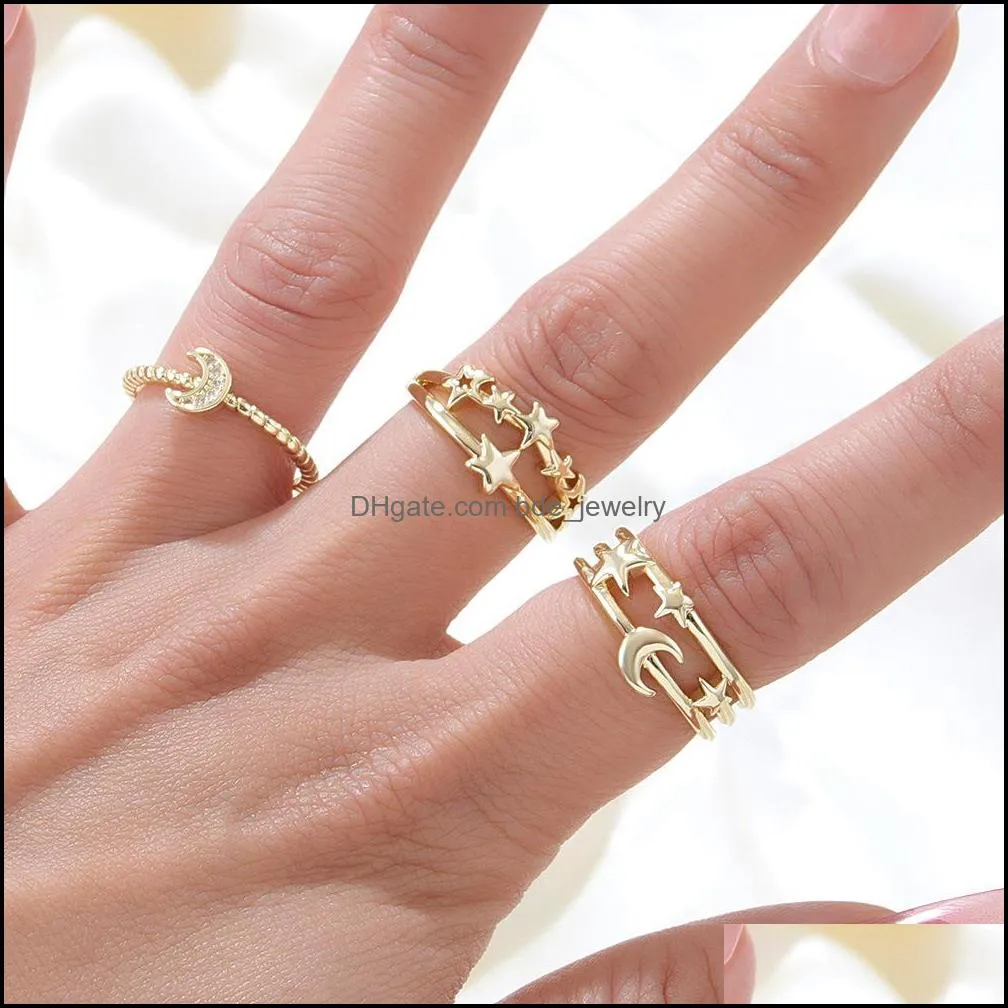 simple copper knuckle ring star moon zircon temperament personality open rings for women finger ring bagues femme party jewelry gifts