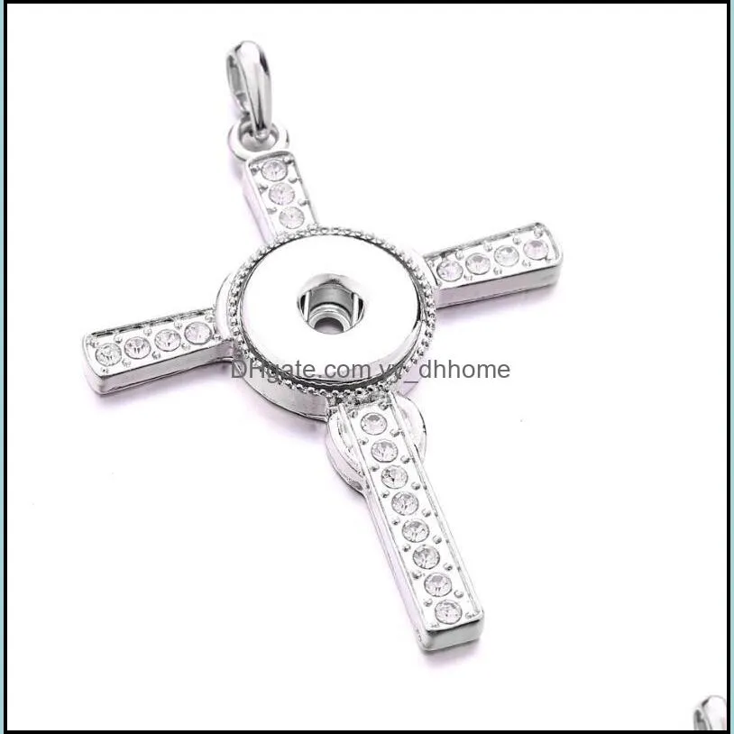 noosa snap button pendant necklace cross crystal chunks simple silver color fit 18mm snap buttons diy jewelry