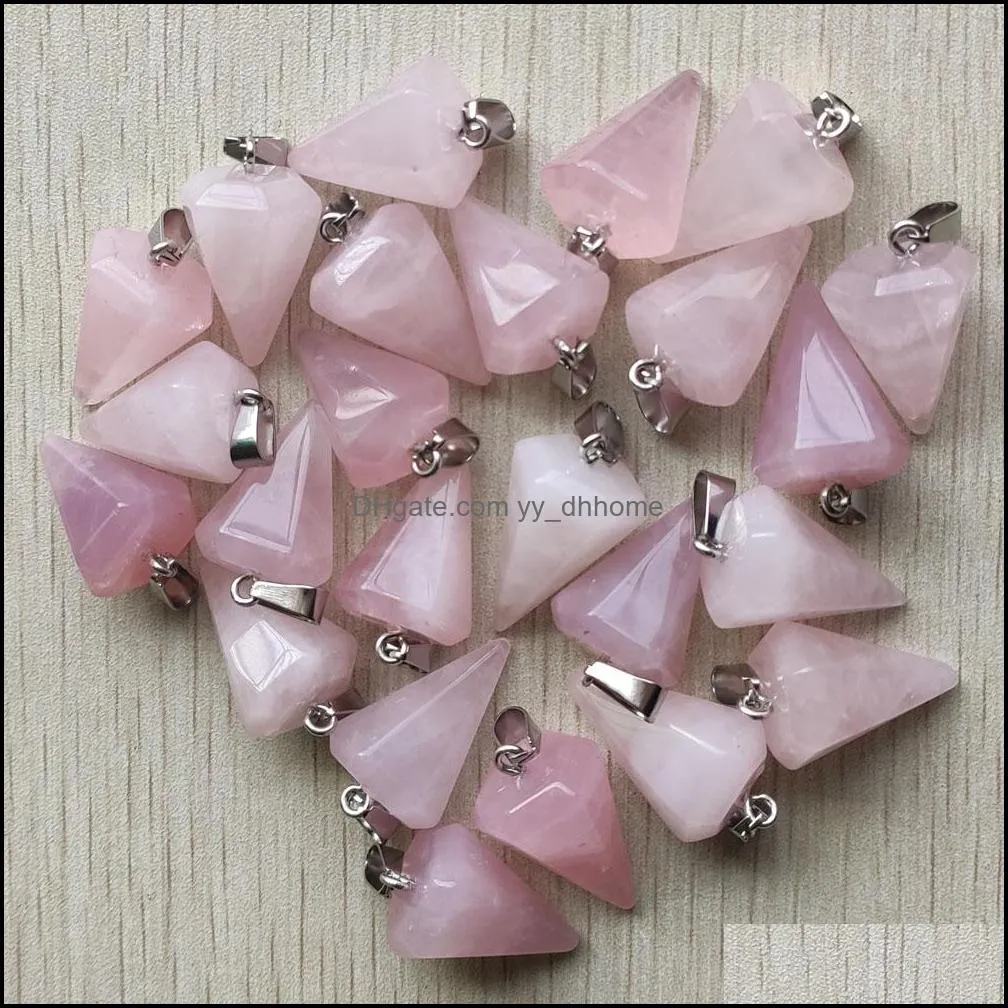 natural pink roses quartz stone hexagon pyramis reiki pillar charms pendulum pendants for necklace jewelry making