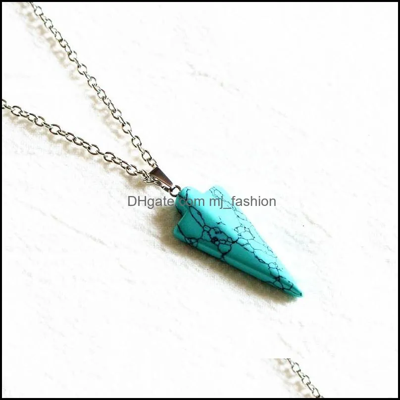 arrowhead natural stone necklace arrow irregular gemstone charms necklaces rose quartz druzy jewelry for women