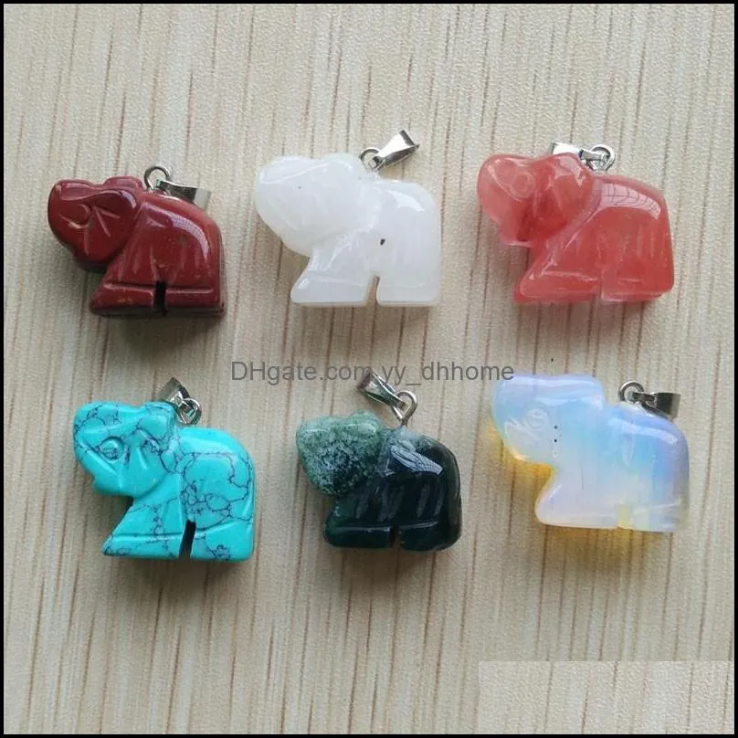 carved elephant shape assorted natural stone charms crystal pendants for necklace accessories jewelry making