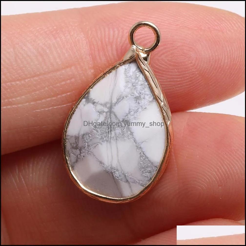 wholesale water drop shape natural stone charms rose quartz tiger eyes pendant diy druzy necklace earrings or jewelry making