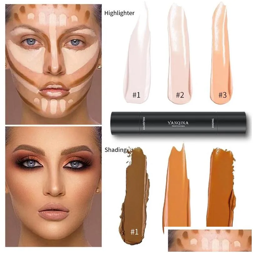 yanqina makeup face highlighter stick foundation concealer sticks cream highlight repair horizontal silkworm pen nose shadows makeup easy to wear