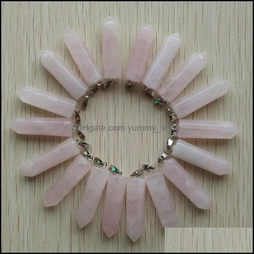 natural pink roses quartz stone reiki pillar charms pendulum pendants for necklace jewelry making