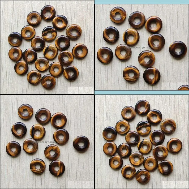 round ssorted 18mm circle donut tiger eye natural stone charms crystal pendants for necklace accessories jewelry making