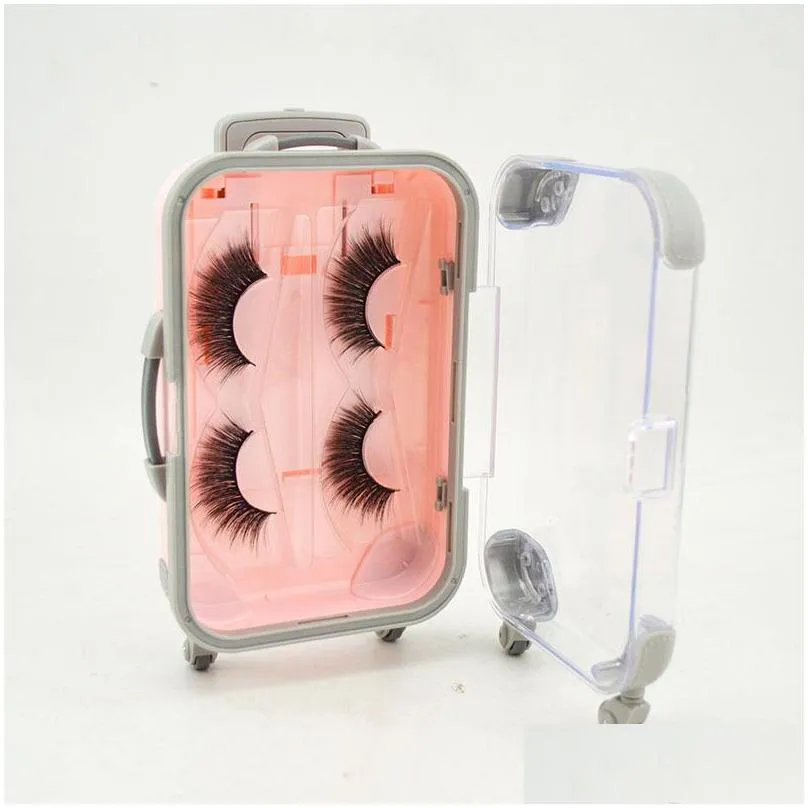 2 pairs of false strip eyelash makeup case without eyelashes suitcase trolley coloris eye lash packaging box