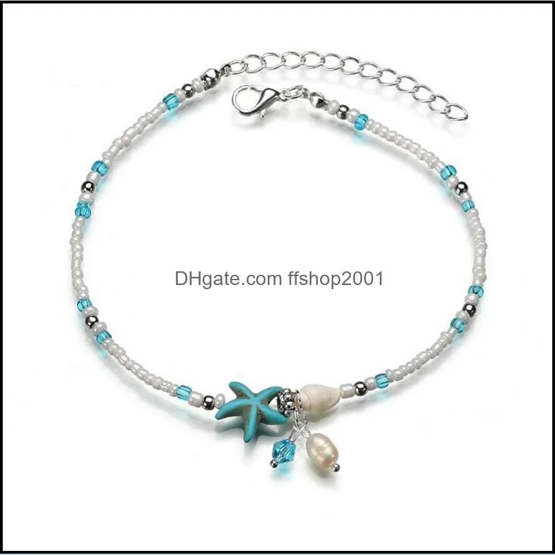 europe and the united states retro anklet silver conch starfish beads anklet female beach sea hawaii summer jewelry