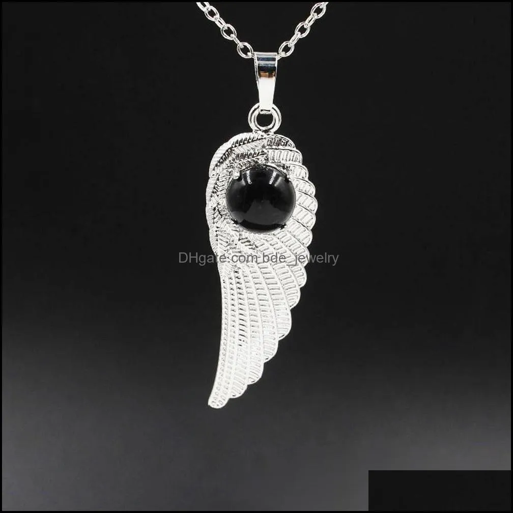 natural crystal quartz angel wings pendant necklace for women girl chakra reiki healing eye dream yoga choker jewelry