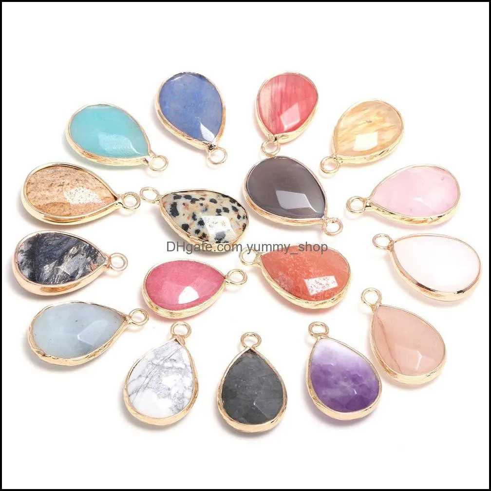 wholesale water drop shape natural stone charms rose quartz tiger eyes pendant diy druzy necklace earrings or jewelry making