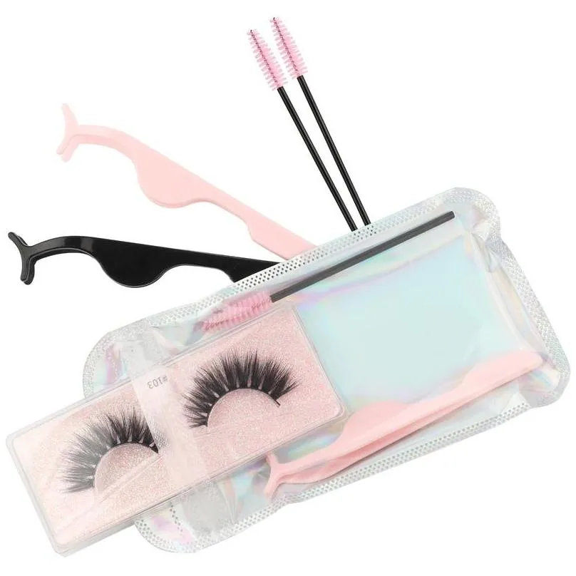 3d lash color eyelashes package box with eyelash curler and small brush thick natural make up wholesale lashes extensions kit