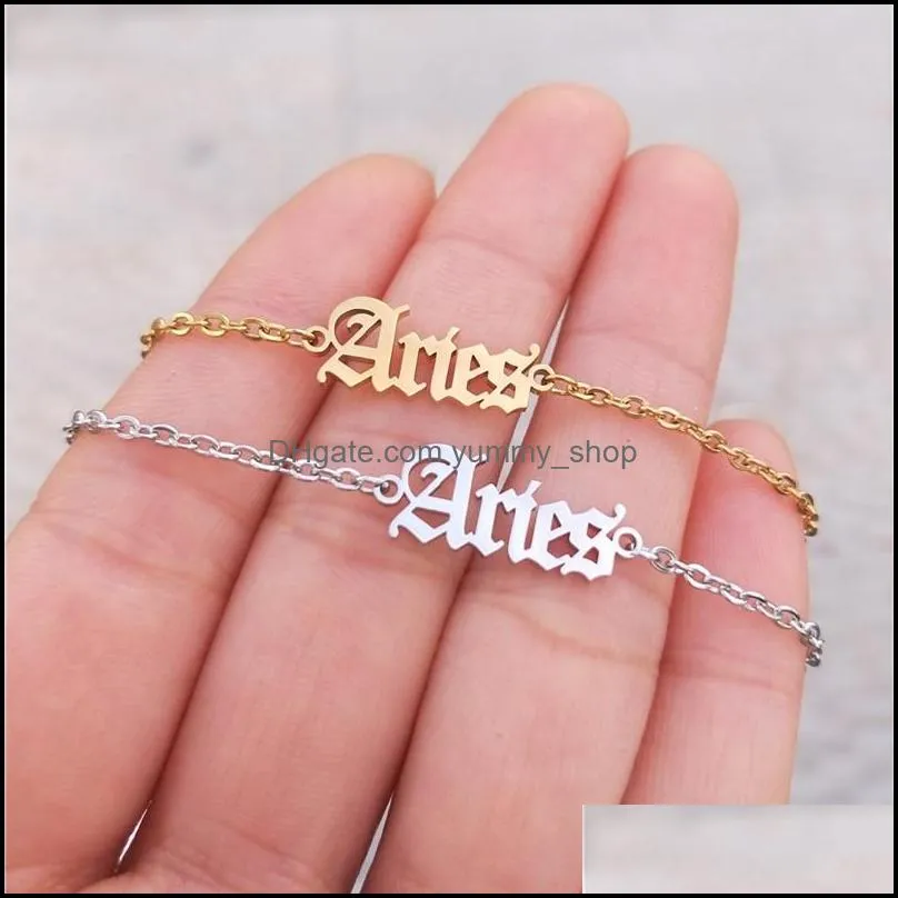 zodiac sign punk charm anklets 12 constellation letter ankle bracelet stainless steel jewelry women gift