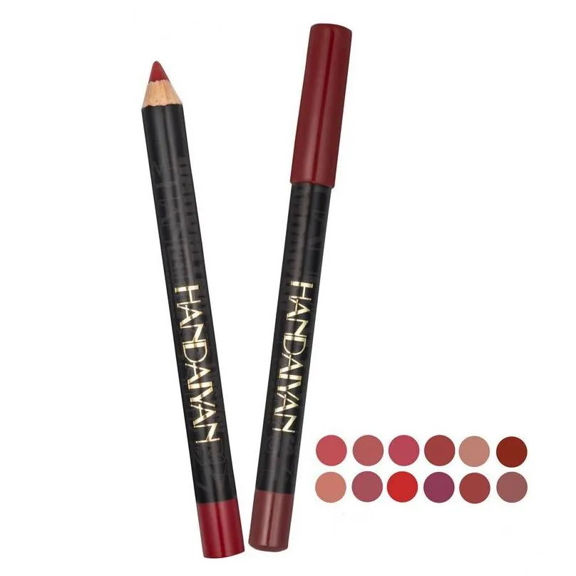 handaiyan matte lip liner set lipstick pencil 12 colors easy to wear natural longlasting line eyes and lips makeup kit