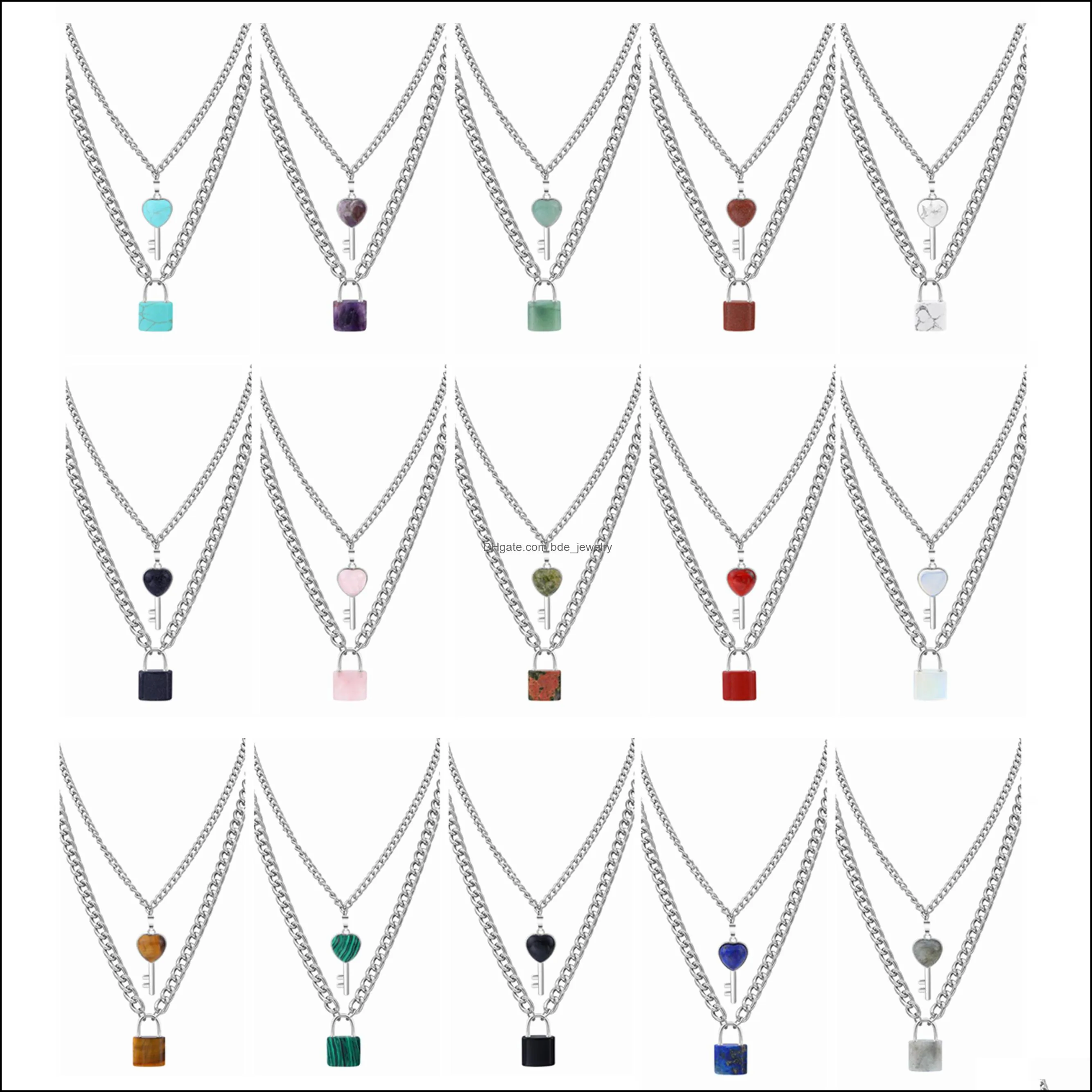 dainty layered lock and key choker jewelry for men girl boys women gemstone pendant chain necklace girls