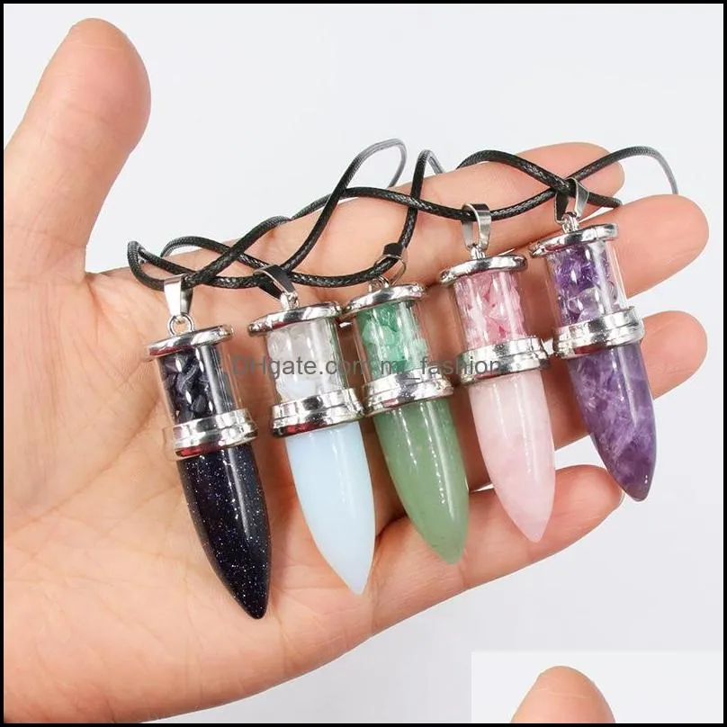 natural amethyst gravel rose quartz pendant crystal necklace hexagon prism pendulum bullet shape chakra healing jewelry