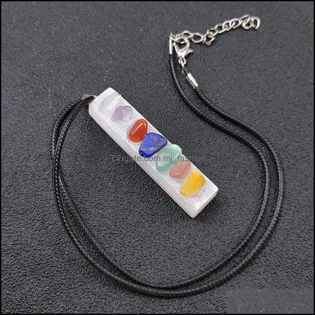 plaster rectangle necklace reiki healing cystal seven chakra beads energy pendant charms necklaces pendulum amulet orgonite jewelry